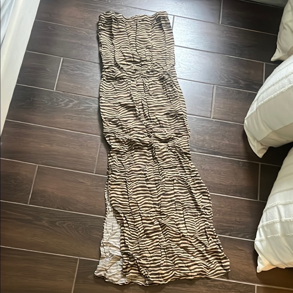 Michael Kors Zebra Print Maxi Dress - Black and Tan